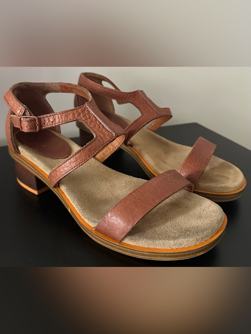 Camper Pistacchio Brown Leather Sandals EU 39 US 8.5 Block Heel Comfort Shoes